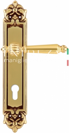 Ручка дверная на планке под цилиндр Extreza DANIEL (Даниел) 308 PL02 CYL французское золото + коричневый F59