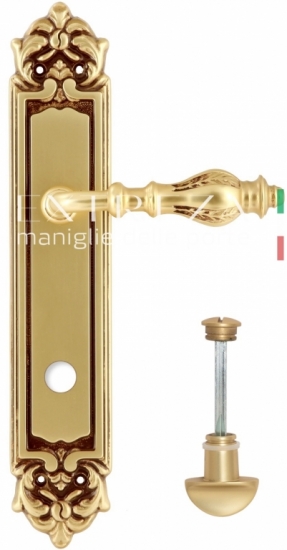 Ручка дверная на планке с фиксатором Extreza EVITA (Эвита) 301 PL02 WC Французское золото + коричневый F59