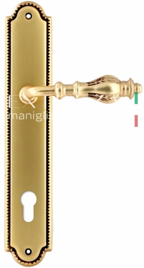 Ручка дверная на планке под цилиндр Extreza EVITA (Эвита) 301 PL03 CYL Французское золото + коричневый F59