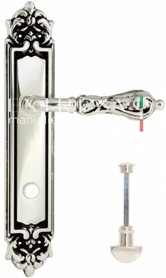 Ручка дверная на планке с фиксатором Extreza GRETA (Грета) 302 PL02 WC натуральное серебро + черный F24