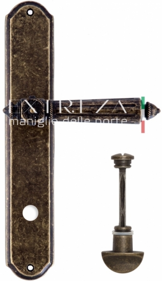 Ручка дверная на планке с фиксатором Extreza LEON (Леон) 303 PL01 WC бронза античная F23