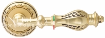 Ручка дверная на круглой розетке Extreza EVITA (Эвита) 301  R02 Золото французское + коричневый F59