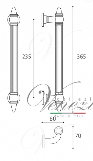 Ручка дверная скоба Venezia Imperione 365мм (235мм) полированная латунь