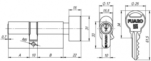 Цилиндровый механизм с вертушкой R302/70 mm-BL (30+10+30) BBP латунь 5 кл. БЛИСТЕР