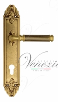 Ручка дверная на планке под цилиндр Venezia Mosca CYL PL90 французское золото + коричневый