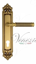 Ручка дверная на планке под цилиндр Venezia Mosca CYL PL96 французское золото + коричневый