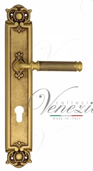 Ручка дверная на планке под цилиндр Venezia Mosca CYL PL97 французское золото + коричневый