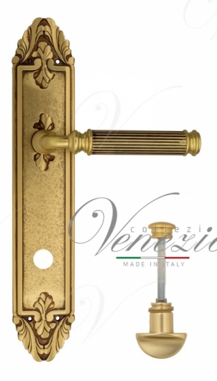 Ручка дверная на планке с фиксатором Venezia Mosca WC-2 PL90 французское золото + коричневый