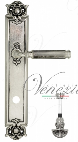 Ручка дверная на планке с фиксатором Venezia Mosca WC-4 PL97 натуральное серебро + черный