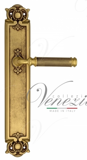 Ручка дверная на планке проходная Venezia Mosca PL97 французское золото + коричневый