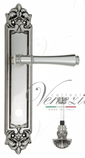 Ручка дверная на планке с фиксатором Venezia Callisto WC-4 PL96 натуральное серебро + черный