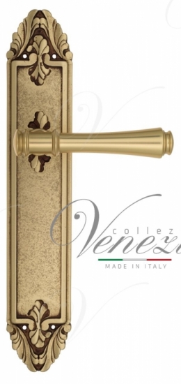 Ручка дверная на планке проходная Venezia Callisto PL90 французское золото + коричневый