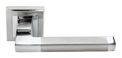Ручка дверная на квадратной розетке Rucetti RAP 17-S SN/CP Белый никель/хром