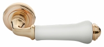 Ручка дверная на круглой розетке Morelli MH-41-CLASSIC PG/W полированное золото/белый