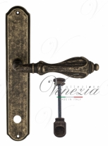 Ручка дверная на планке с фиксатором Venezia Anafesto WC-1 PL02 античная бронза