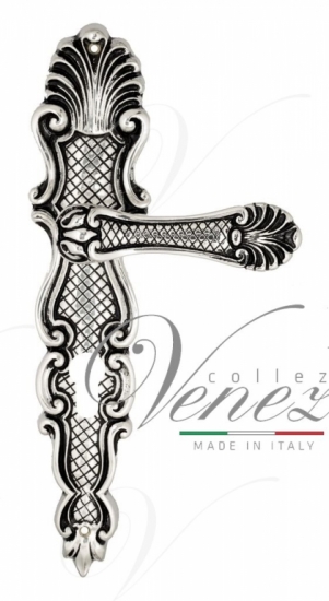 Ручка дверная на планке под цилиндр Venezia Fenice CYL PL92 натуральное серебро + черный