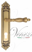 Ручка дверная на планке под цилиндр Venezia Olimpo CYL PL96 французское золото + коричневый