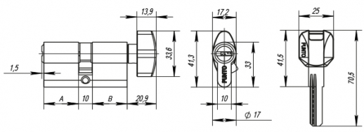 Цилиндровый механизм Punto (Пунто) с вертушкой Z402/120 mm (55+10+55) CP хром 5 кл.