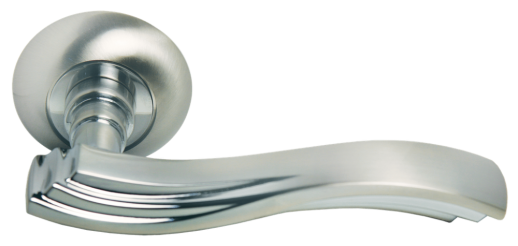 Ручка дверная на круглой розетке Morelli МИРАЖ MH-14 SN/CP Белый никель/полированный хром