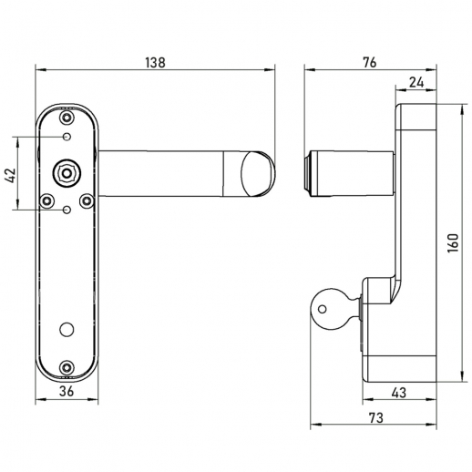 Внешняя нажимная ручка Doorlock V PD700/H2 серия Variant, черная, с цилиндром. Для противопожарных дверей. Толщина двери до 105мм. Для накладной