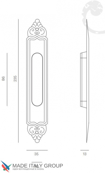 Ручка для раздвижной двери Venezia U122 DECOR LONG полированная латунь (1шт.)